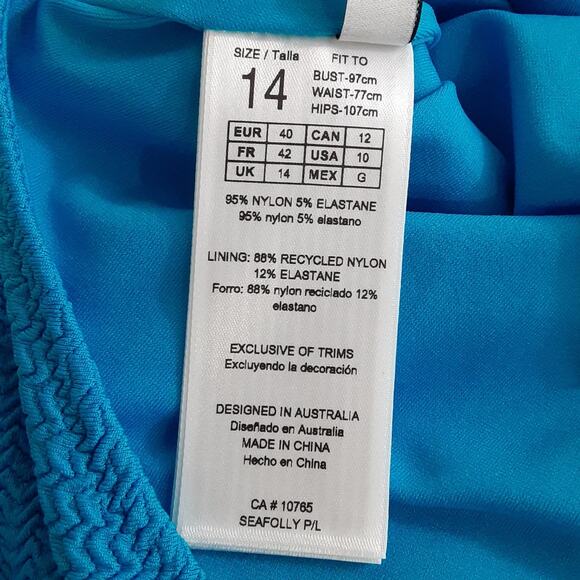 Seafolly Australia Deep V Neck One Piece Swimsuit Blue Backless Womens 10 NWT - Picture 8 of 15